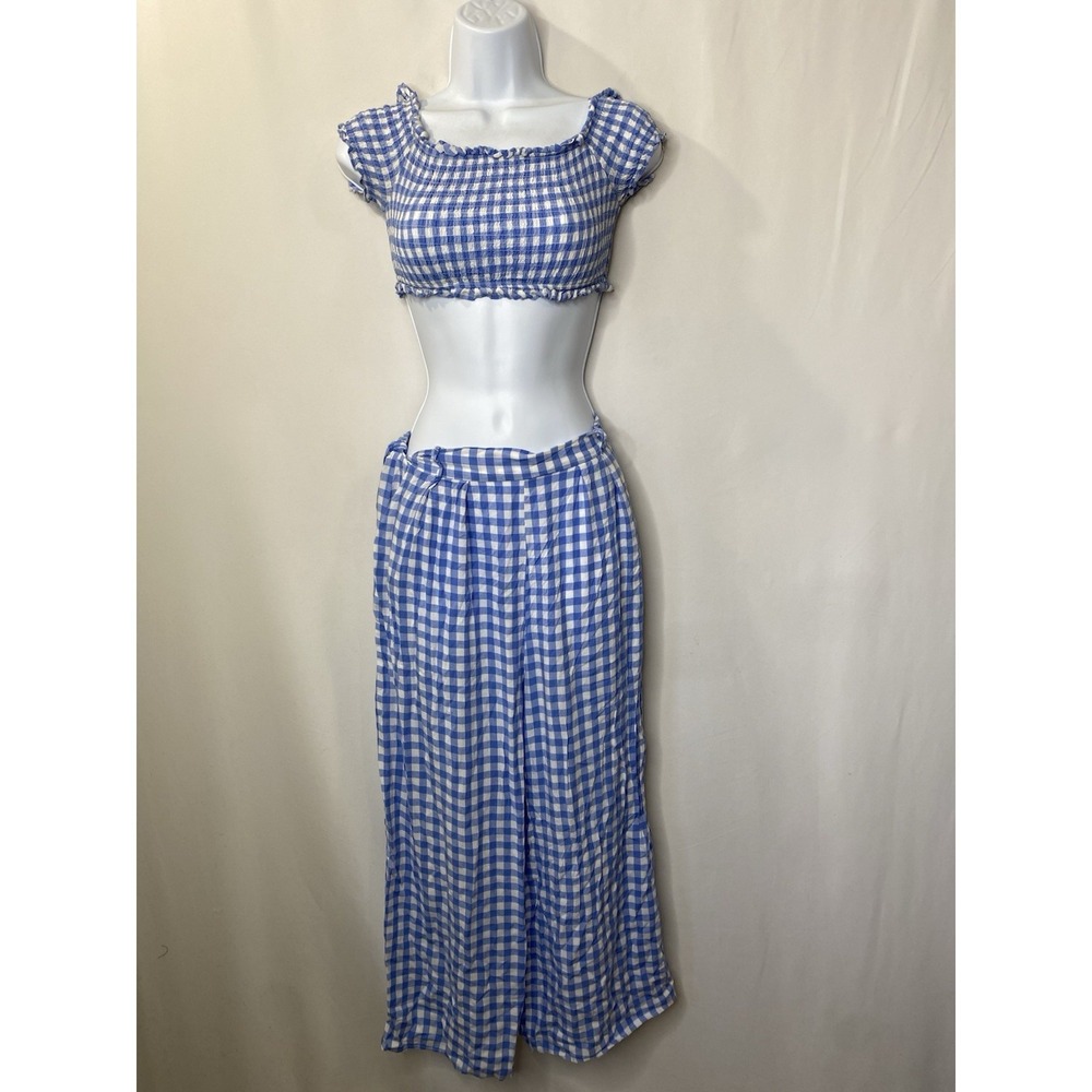 L'ATISTE BY AMY Jumpsuit Womens Size Small Gingham Summer Beach Vacation Navy